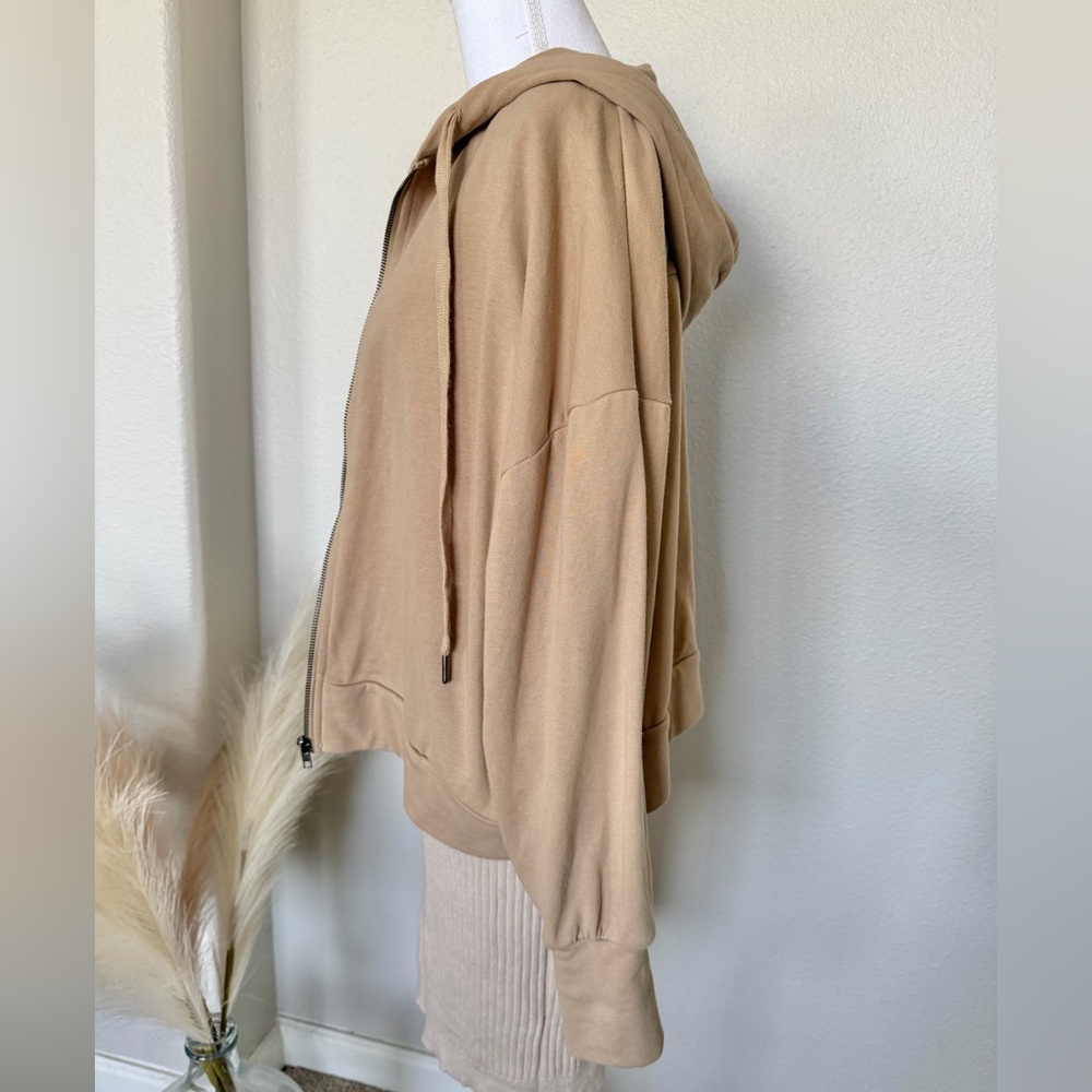 Kimberly C - Women's Cropped Boxy Tan Zip Up hoodie - Picture 7 of 12